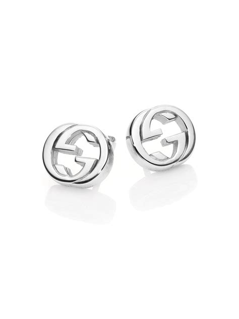 gucci silver stud earrings for women|Gucci interlocking g silver earrings.